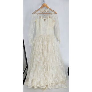 Vintage 1960s Maurer Womens Sz 12 Beautiful Lace Wedding Dress Cream Victorian